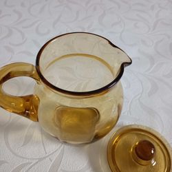 Antique Amber Glass Syrup Pitcher 
