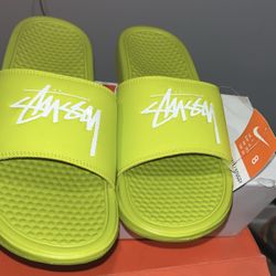 Nike x Stussy x Benassi Slides Volt Bright Cactus - Size Men's 8 100% Authentic