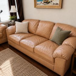 Soft Couch And Love Seat Matching Pair, Light Brown Leather
