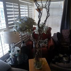 Glass base 20"×6" And Fake Flowers $30