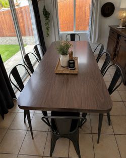 Expandable Dining Table Set | Mid-Century Modern | 4 Chairs | Seats 8 | Walnut
