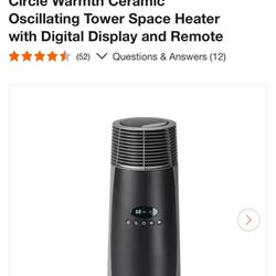 Lasko 1500-Watt 22 in. Electric Full-Circle Warmth Ceramic Oscillating Tower Space Heater with Digital Display and Remote