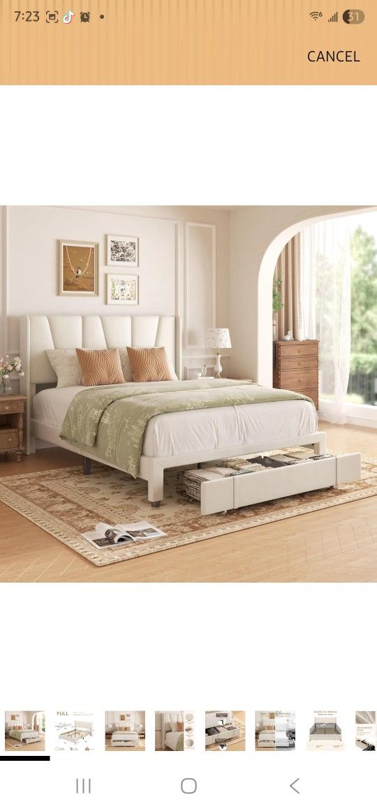 viplov Full Bed Frame with Storage Drawers, Upholstered Platform Bed with Headboard and Wingboard, No Box Spring Needed, Noise Free, Easy Assembly, 