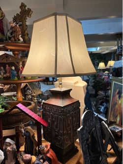 Pair of Marlboro James Mont Chinese style bronze lamps