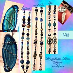 Brazilian Blue Agate Hand Beaded Necklace
