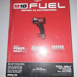 New Milwaukee m18 Fuel 3/8 Mid Torque Impact Wrench Tool Only 