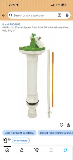 PROPLUS Anti-Siphon Flush Tank Fill Valve