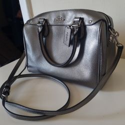 Coach Mini Bennett Satchel/metallic grey/silver color