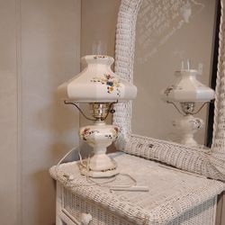 Antique Milk Stained Floral  Lamp