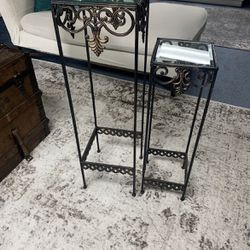 Wrought iron, Nesting, Tables, Plant Tables, Patina, Elegant, Glass Top 