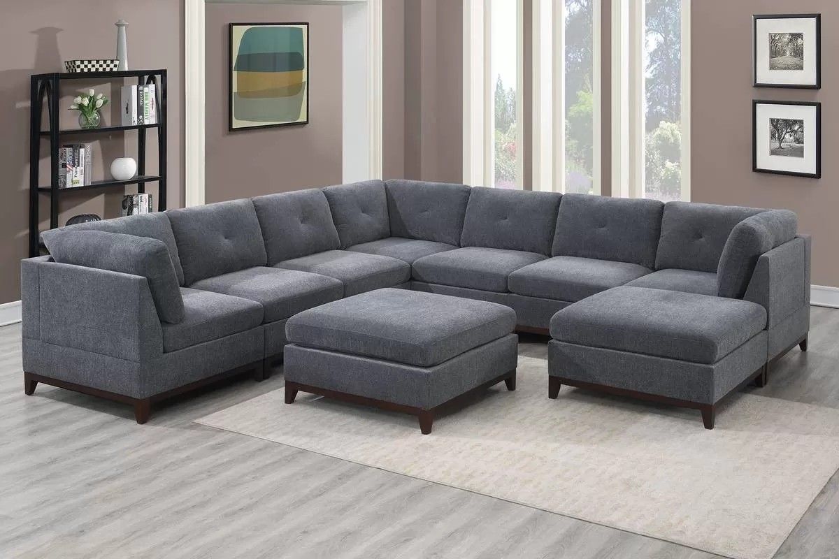 Brand New Grey Super Plush Chenille Modular Sectional Sofa w Ottoman 