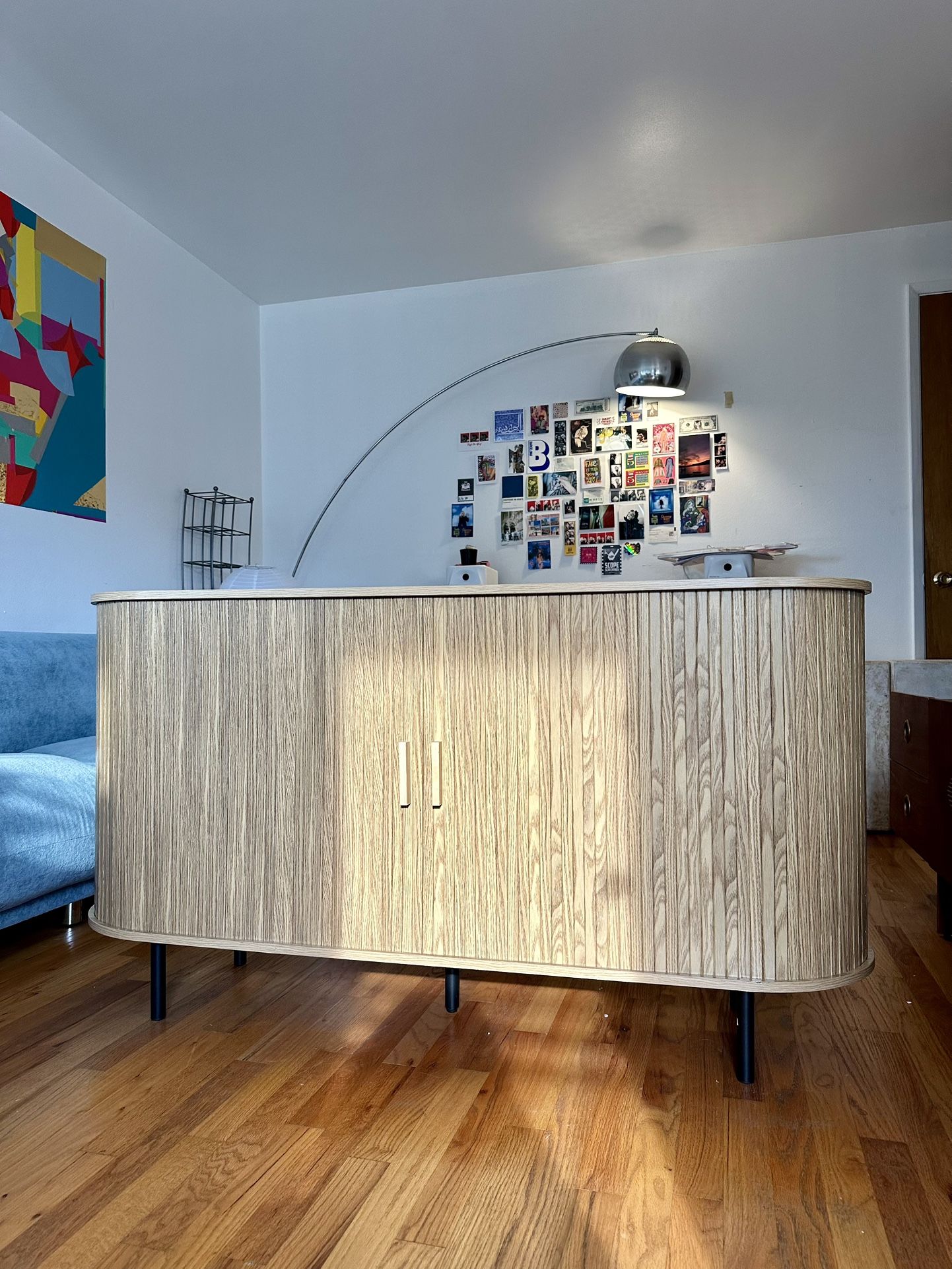 Large Modern Oak Sideboard / Credenza / Storage Cabinet with sliding doors.