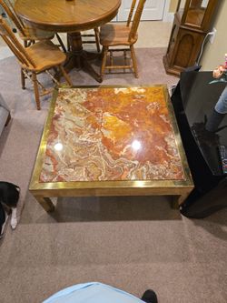Coffee Table Made Of Stone And Brass