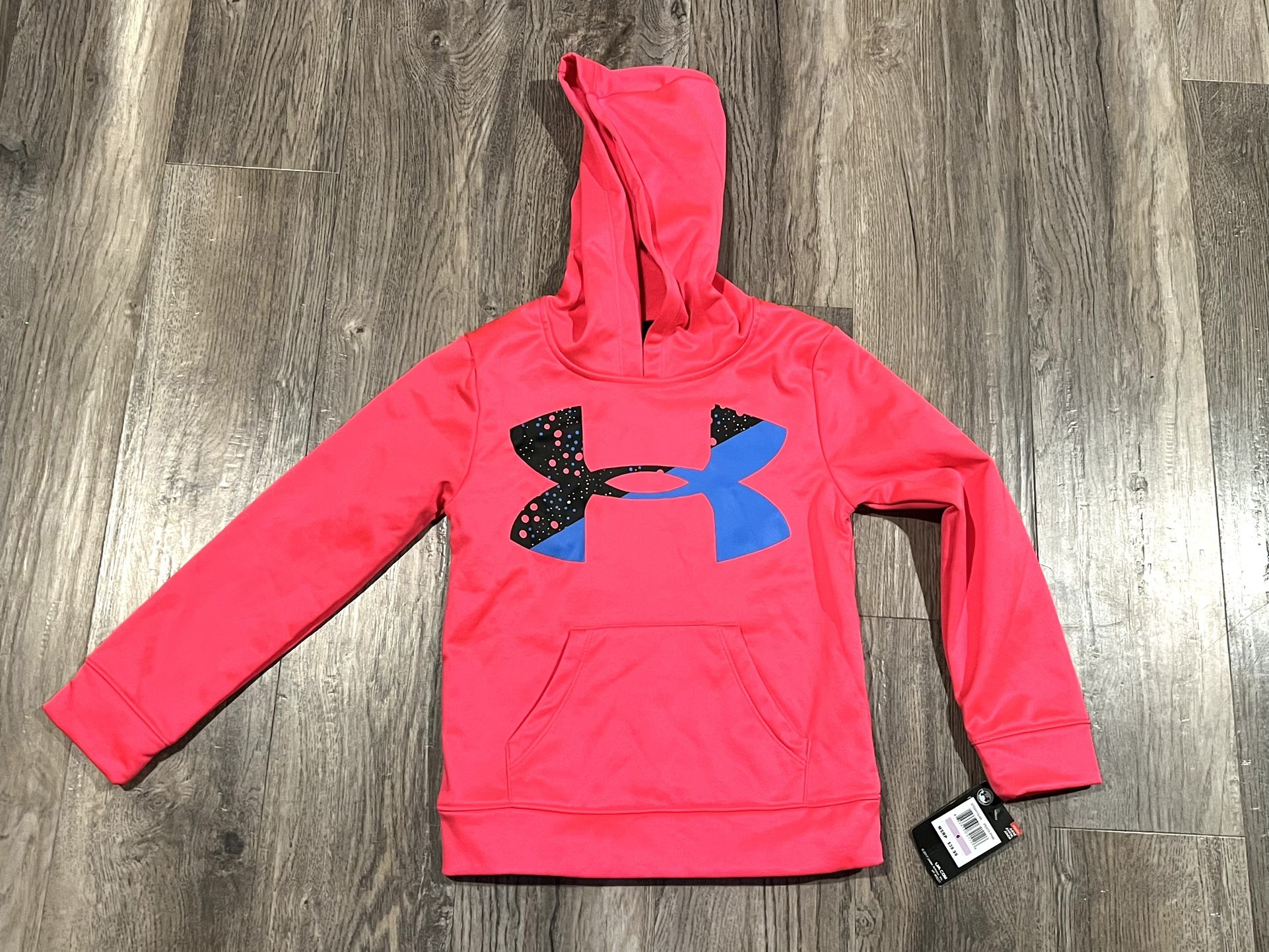 NEW WITH TAG - Girls Neon Pink Under Armour Hoodie. Size 6. SEE NOTE!
