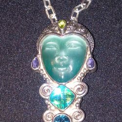 Sajen Sterling Silver Goddess Multi Rhinestone Pendant Brooch/Pennant With Sterling Silver Chain