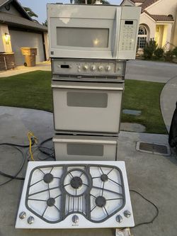 Double Oven, Gas Stovetop, and Top Microwave