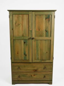 Green Painted Pine Wood Armoire with Drawers