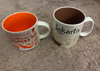 Starbucks Mug Collector Pair - Kansas Been There Series + Vintage Jakarta Global Icon