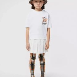  BURBERRY Girls White Deer Motif Cotton T-Shirt, Size 3Y