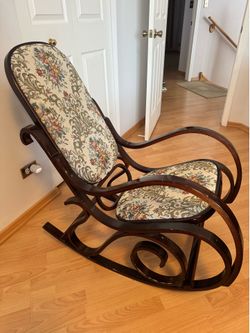 Vintage Rocking Chair with Floral Tapestry Upholstery