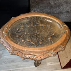 Early 20th Century Victorian Revival Cherub Side Table with Removable Glass Serving Tray