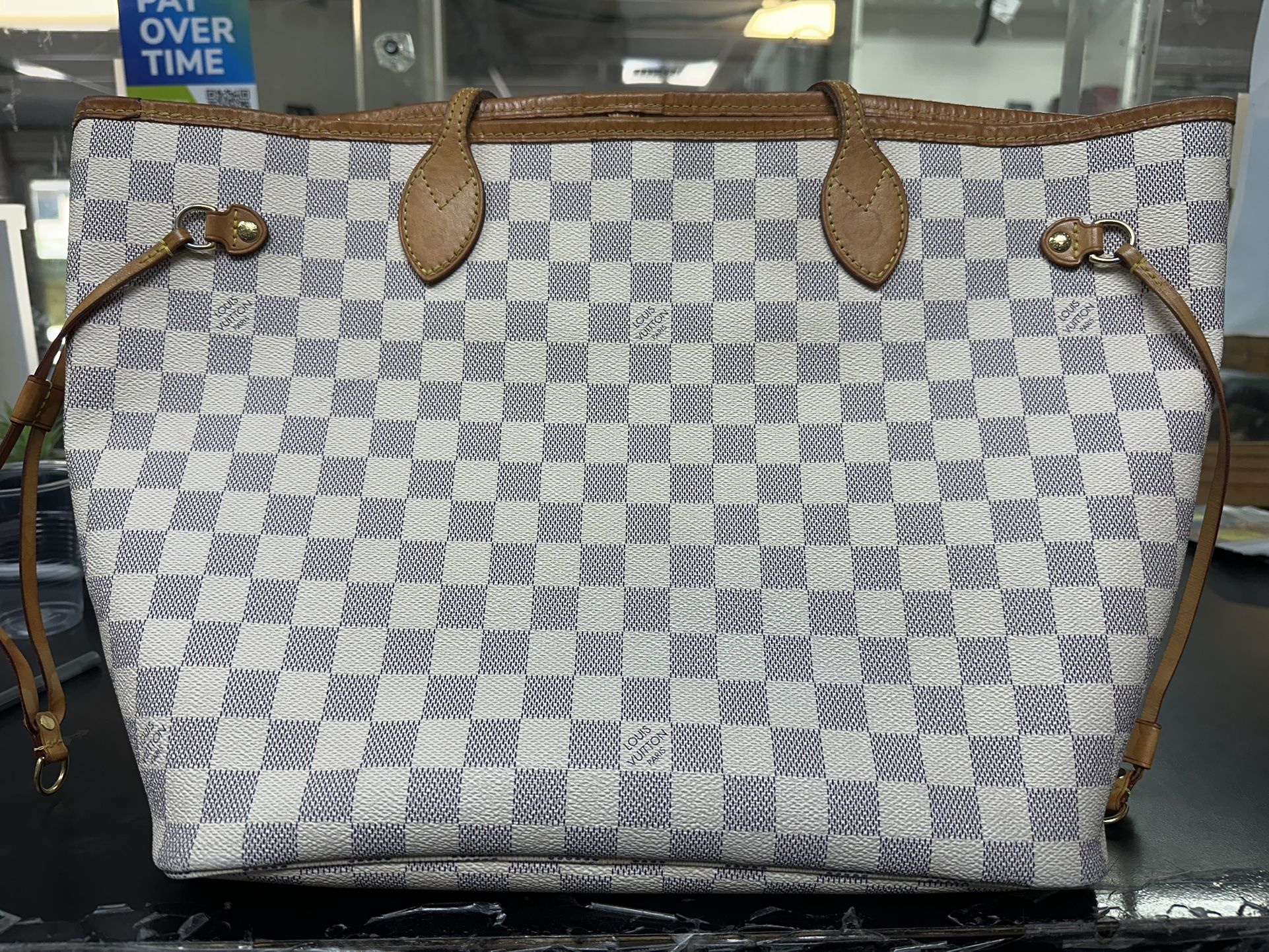 LV Damier Azure Neverfull MM White