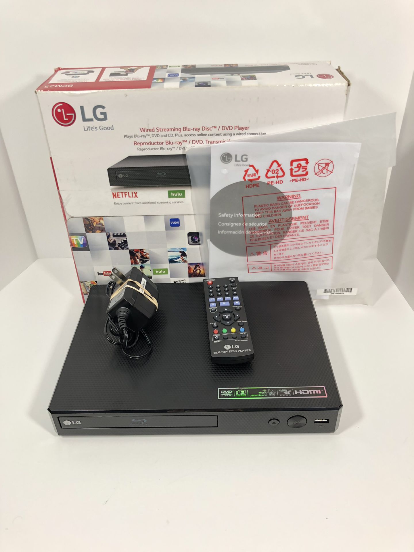 LG BPM25 Wired Streaming Blu-ray Disc DVD Player with Remote, Box, Manuals