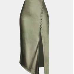 Asymmetric Hem Slit Button Deco Skirt