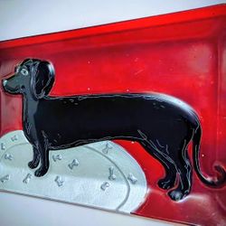 Red Fused Glass  Raised Dutch Hound Serving Tray