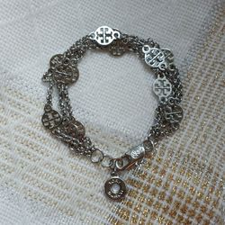 TORY BURCH Triple Strand Silver Logo Bracelet