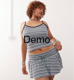 COLLUSION Plus Mini Stripe Ruffle Skirt (Large)