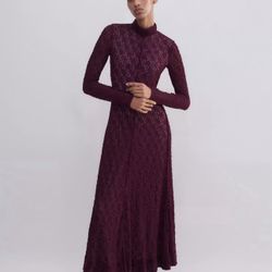 Lace Jersey Long Sleeve Maxi Dress