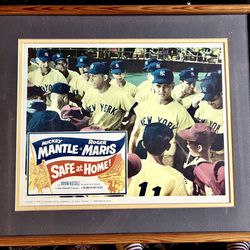 MANTLE & MARIS “SAFE AT HOME” 1962 LOBBY CARD Framed BASEBALL