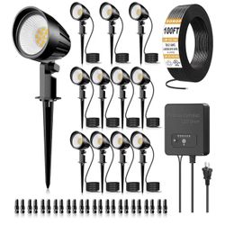 Brand New 12W Landscape Lighting Kit, Low Voltage Landscape Lights with Transformer 100FT UL-Listed Wire & Connectors, 2700K Waterproof Outdoor Spot L