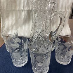 Antique McKee’s “Innovation Cut Glass Line” Pitcher & Tumblers