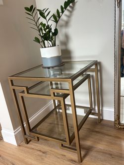 Gold Metal and Glass Nesting Side Table