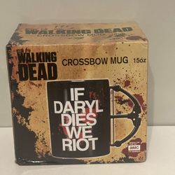 TWD The Walking Dead If Daryl Dies We Riot Coffee Mug with Cross Bow Handle BNIB