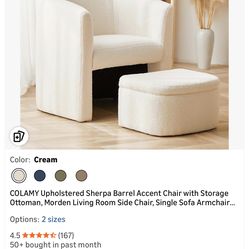 COLAMY Upholstered Sherpa Barrel Accent Chair with Storage Ottoman, Morden Living Room Side Chair, Single Sofa Armchair with Lounge Seat for Bedroom/O