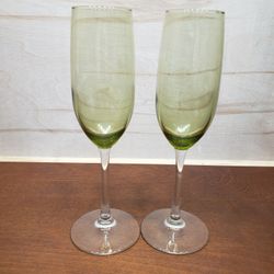 Vintage Libbey Set Of 2 Wine/ Champagne Goblets Long Clear Stem