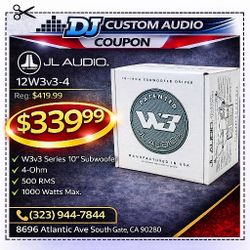 JL Audio W3 Series 10" Subwoofer W3v3 Bass Speaker 4-Ohm 1000 Watts 12W3v3 🚨 Payment Options Available 🚨 No Credit Needed 🚨 