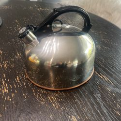Vintage REVERE WARE Copper Bottom Stainless Steel Tea Kettle 2 Quart Whistles