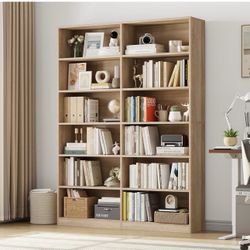 Bookshelf and Bookcase, 6-Tier Double Wide Bookshelves,Freestanding Display Storage Shelves, Tall Bookcases for Home Decor Bedroom, Living Ro