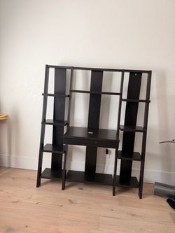 Dark Brown Ladder Desk with Shelving Unit