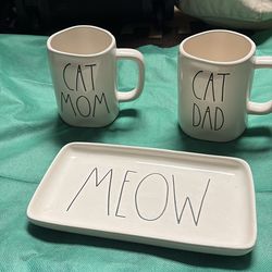 RAE DUNN ceramic Coffee mug / Tray plate MEOW