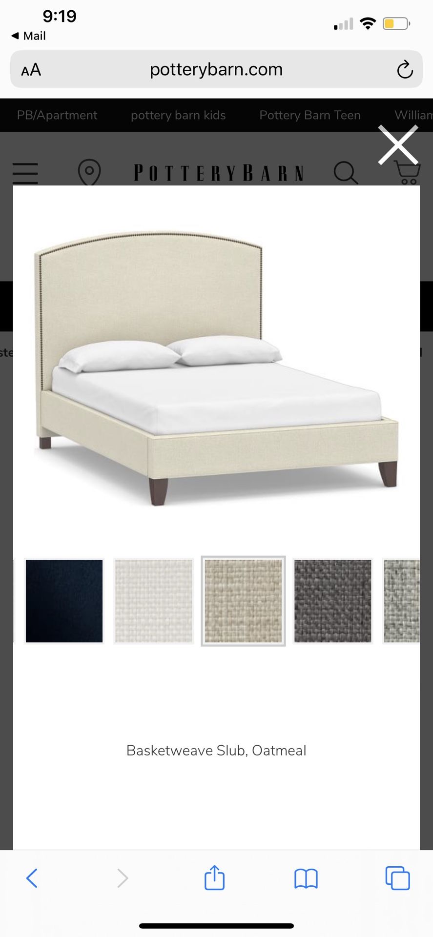 Pottery barn queen bed