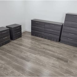 DRESSER, CHEST AND TWO NIGHTSTANDS