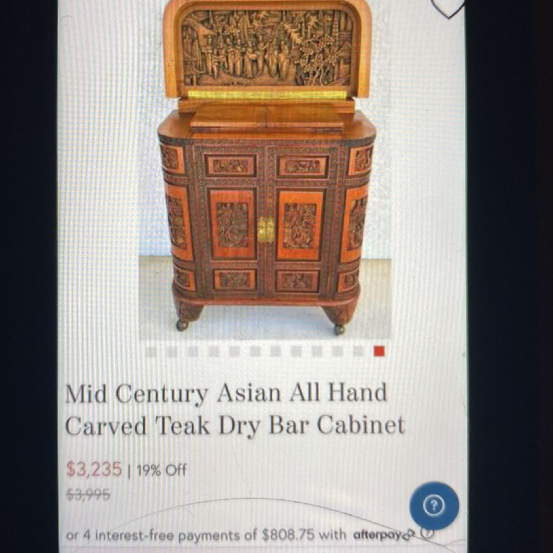 MID CENTURY ASIAN ENGRAVED DRY BAR CABINET SET