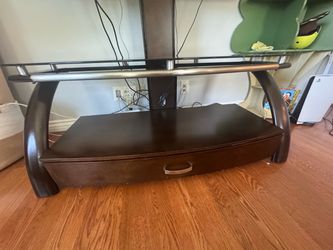 Dark Wood TV Stand with Glass Shelf