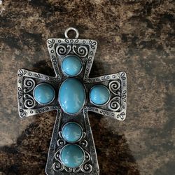  Turquoise & Sterling Silver Cross Pendant  
