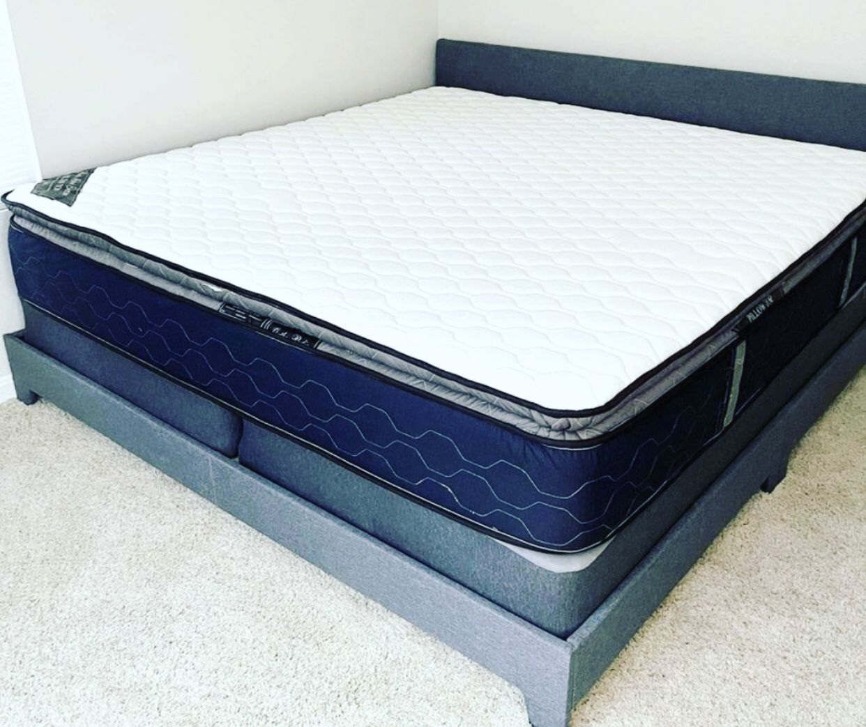 King size Pillow Top thick+Box split spring+Bed frame brand new delivery available financing
